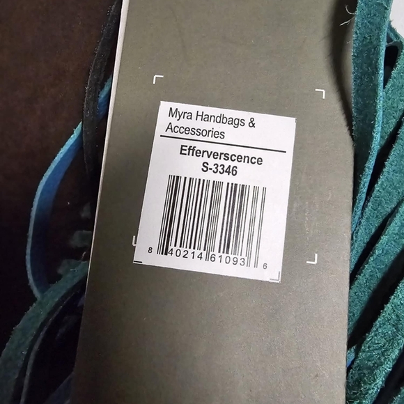 NWT Myra Effervescence Leather And Hair-On Tooled Turquoise Shoulder Bag - Picture 10 of 16